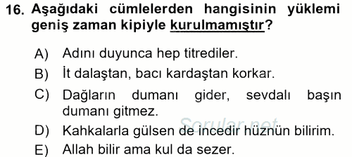 Türkçe Cümle Bilgisi 2 2015 - 2016 Dönem Sonu Sınavı 16.Soru