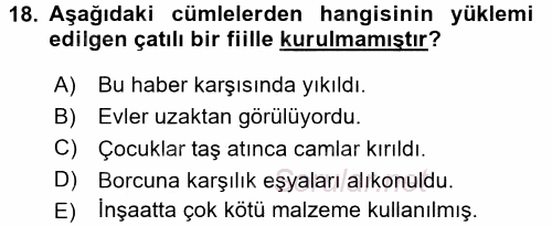 Türkçe Cümle Bilgisi 2 2015 - 2016 Dönem Sonu Sınavı 18.Soru