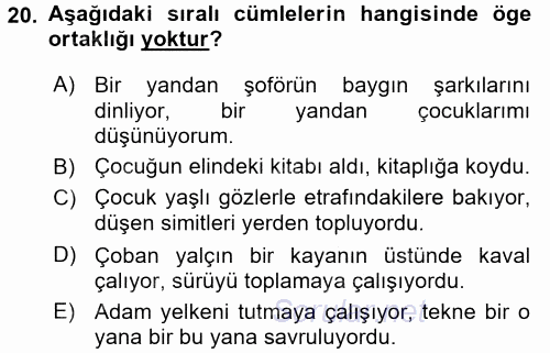Türkçe Cümle Bilgisi 2 2015 - 2016 Dönem Sonu Sınavı 20.Soru