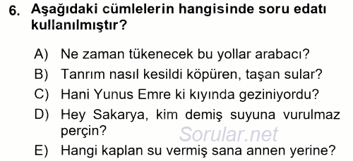 Türkçe Cümle Bilgisi 2 2015 - 2016 Dönem Sonu Sınavı 6.Soru