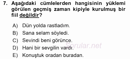 Türkçe Cümle Bilgisi 2 2015 - 2016 Dönem Sonu Sınavı 7.Soru