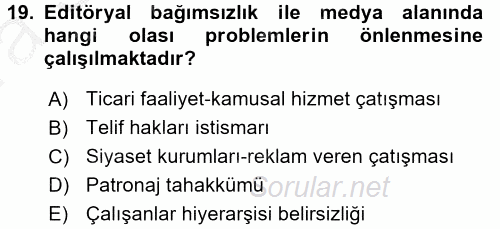 Medya ve Etik 2016 - 2017 Ara Sınavı 19.Soru