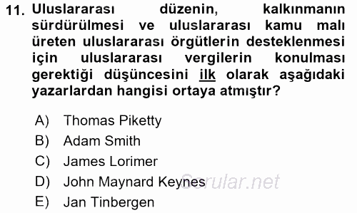 Uluslararası Kamu Maliyesi 2016 - 2017 Ara Sınavı 11.Soru