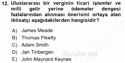 Uluslararası Kamu Maliyesi 2016 - 2017 Ara Sınavı 12.Soru
