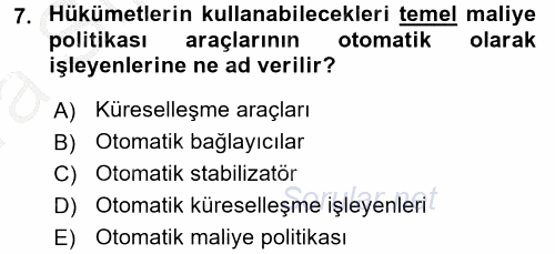 Uluslararası Kamu Maliyesi 2016 - 2017 Ara Sınavı 7.Soru