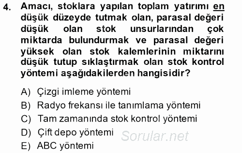 Maliyet Analizleri 2014 - 2015 Tek Ders Sınavı 4.Soru