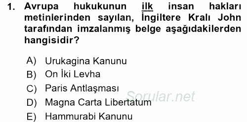 Siyasi Tarih 1 2015 - 2016 Ara Sınavı 1.Soru