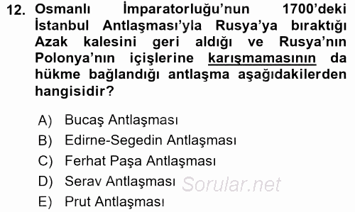 Siyasi Tarih 1 2015 - 2016 Ara Sınavı 12.Soru