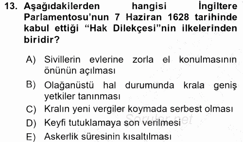 Siyasi Tarih 1 2015 - 2016 Ara Sınavı 13.Soru