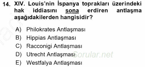 Siyasi Tarih 1 2015 - 2016 Ara Sınavı 14.Soru