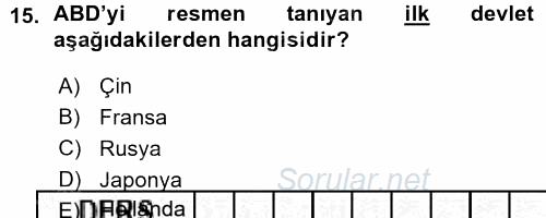 Siyasi Tarih 1 2015 - 2016 Ara Sınavı 15.Soru
