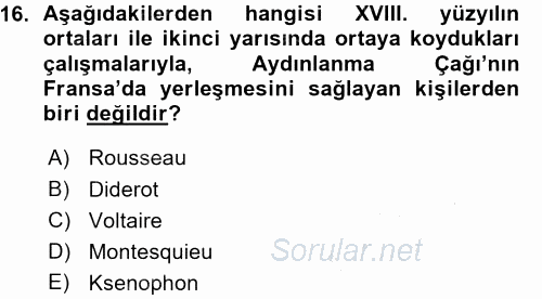 Siyasi Tarih 1 2015 - 2016 Ara Sınavı 16.Soru