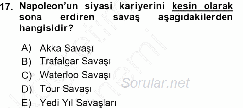 Siyasi Tarih 1 2015 - 2016 Ara Sınavı 17.Soru