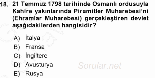 Siyasi Tarih 1 2015 - 2016 Ara Sınavı 18.Soru