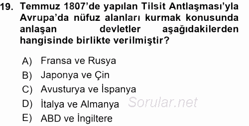 Siyasi Tarih 1 2015 - 2016 Ara Sınavı 19.Soru