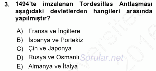 Siyasi Tarih 1 2015 - 2016 Ara Sınavı 3.Soru