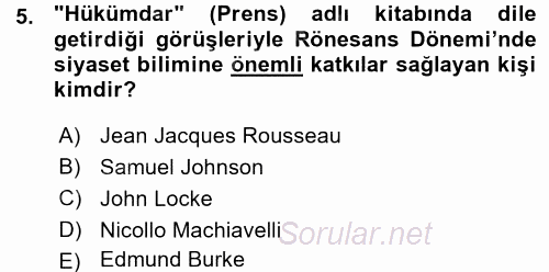 Siyasi Tarih 1 2015 - 2016 Ara Sınavı 5.Soru