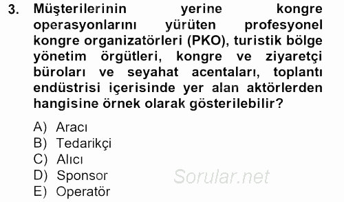 Kongre ve Etkinlik Yönetimi 2012 - 2013 Ara Sınavı 3.Soru