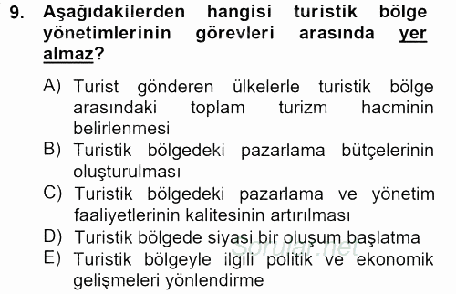 Kongre ve Etkinlik Yönetimi 2012 - 2013 Ara Sınavı 9.Soru