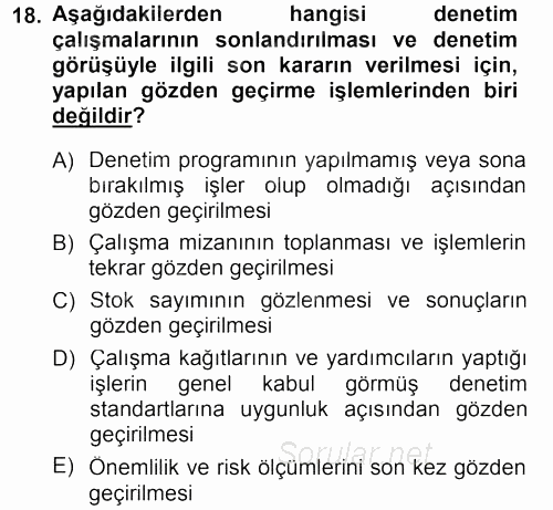 Muhasebe Denetimi 2012 - 2013 Dönem Sonu Sınavı 18.Soru