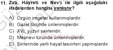 XVI-XIX. Yüzyıllar Türk Dili 2014 - 2015 Ara Sınavı 11.Soru