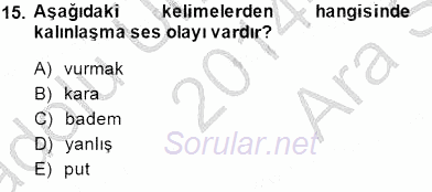 XVI-XIX. Yüzyıllar Türk Dili 2014 - 2015 Ara Sınavı 15.Soru