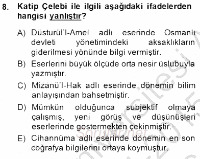 XVI-XIX. Yüzyıllar Türk Dili 2014 - 2015 Ara Sınavı 8.Soru