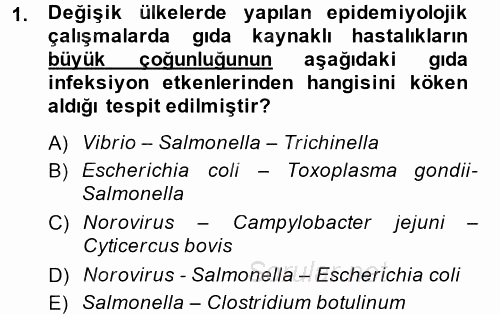 Gıda Güvenliğinin Temel Prensipleri 2014 - 2015 Dönem Sonu Sınavı 1.Soru