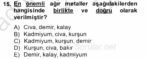 Gıda Güvenliğinin Temel Prensipleri 2014 - 2015 Dönem Sonu Sınavı 15.Soru