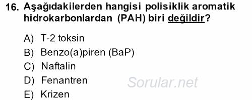 Gıda Güvenliğinin Temel Prensipleri 2014 - 2015 Dönem Sonu Sınavı 16.Soru