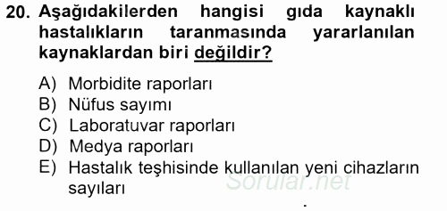 Gıda Güvenliğinin Temel Prensipleri 2014 - 2015 Dönem Sonu Sınavı 20.Soru