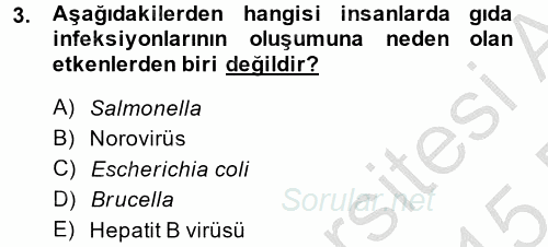 Gıda Güvenliğinin Temel Prensipleri 2014 - 2015 Dönem Sonu Sınavı 3.Soru