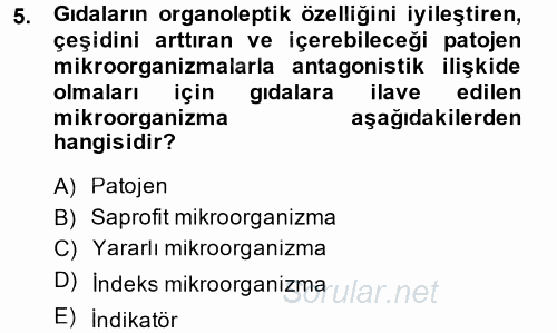 Gıda Güvenliğinin Temel Prensipleri 2014 - 2015 Dönem Sonu Sınavı 5.Soru