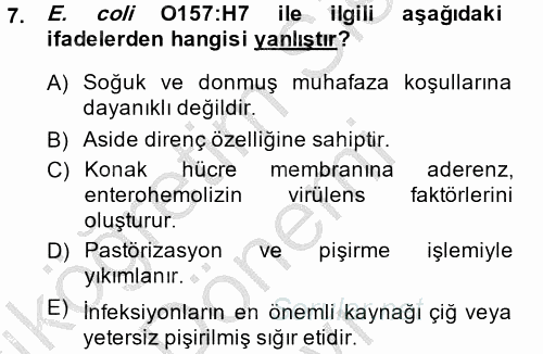 Gıda Güvenliğinin Temel Prensipleri 2014 - 2015 Dönem Sonu Sınavı 7.Soru