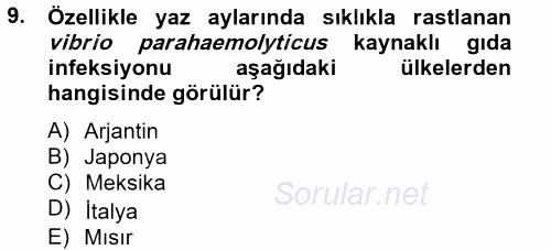 Gıda Güvenliğinin Temel Prensipleri 2014 - 2015 Dönem Sonu Sınavı 9.Soru
