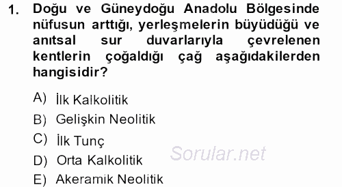 Eski Anadolu Tarihi 2014 - 2015 Dönem Sonu Sınavı 1.Soru