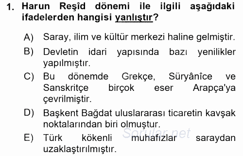 İslam Tarihi ve Medeniyeti 2 2015 - 2016 Ara Sınavı 1.Soru