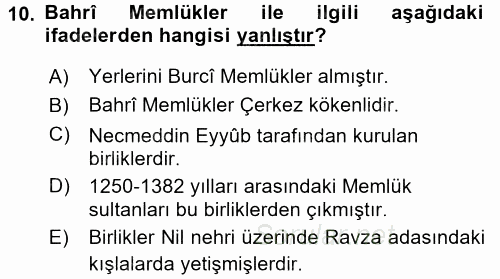 İslam Tarihi ve Medeniyeti 2 2015 - 2016 Ara Sınavı 10.Soru