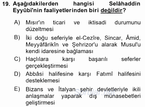 İslam Tarihi ve Medeniyeti 2 2015 - 2016 Ara Sınavı 19.Soru