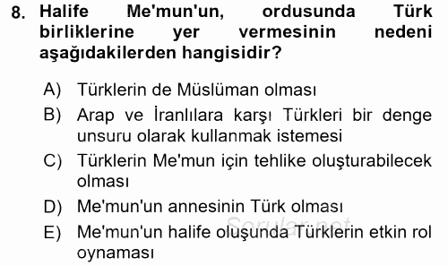 İslam Tarihi ve Medeniyeti 2 2015 - 2016 Ara Sınavı 8.Soru