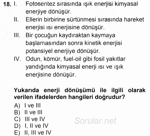 Okulöncesinde Fen Eğitimi 2012 - 2013 Dönem Sonu Sınavı 18.Soru