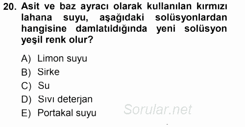 Okulöncesinde Fen Eğitimi 2012 - 2013 Dönem Sonu Sınavı 20.Soru
