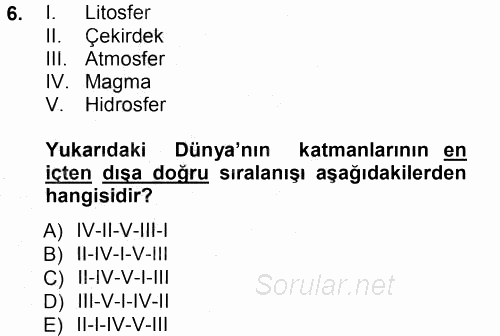 Okulöncesinde Fen Eğitimi 2012 - 2013 Dönem Sonu Sınavı 6.Soru
