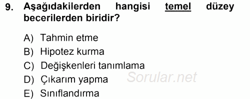 Okulöncesinde Fen Eğitimi 2012 - 2013 Dönem Sonu Sınavı 9.Soru