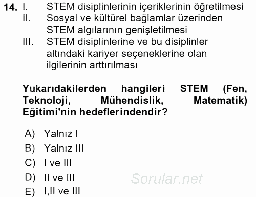 Çocuk, Bilim Ve Teknoloji 2017 - 2018 Dönem Sonu Sınavı 14.Soru