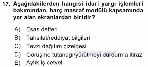 Ulusal Yargı Ağı Projesi 2 2017 - 2018 3 Ders Sınavı 17.Soru