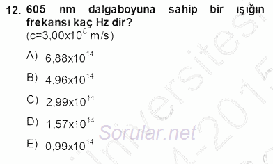 Genel Kimya 1 2014 - 2015 Dönem Sonu Sınavı 12.Soru