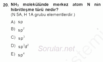 Genel Kimya 1 2014 - 2015 Dönem Sonu Sınavı 20.Soru