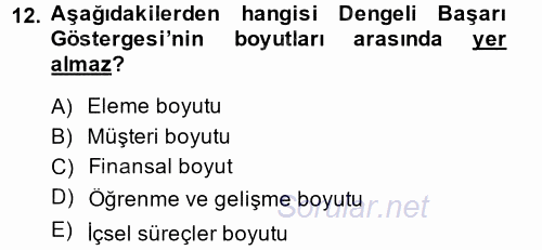 Stratejik Yönetim 1 2014 - 2015 Dönem Sonu Sınavı 12.Soru