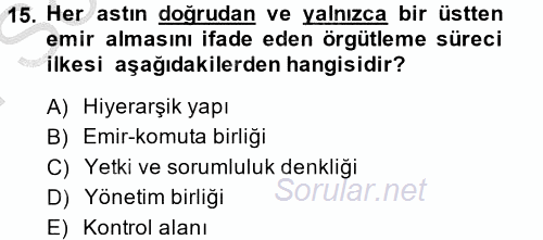Stratejik Yönetim 1 2014 - 2015 Dönem Sonu Sınavı 15.Soru